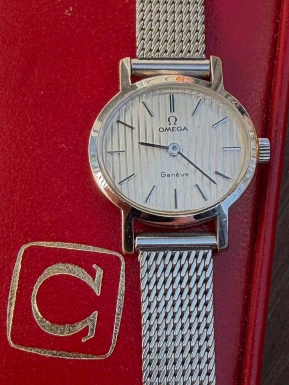 Omega Ladies Watch with Silver-Tone Mesh Bracelet and Champagne Dial